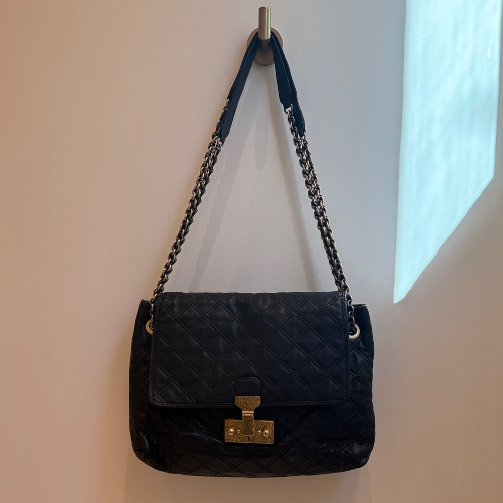 Marc Jacobs Black Quilted Shoulder Bag with Gold Accents